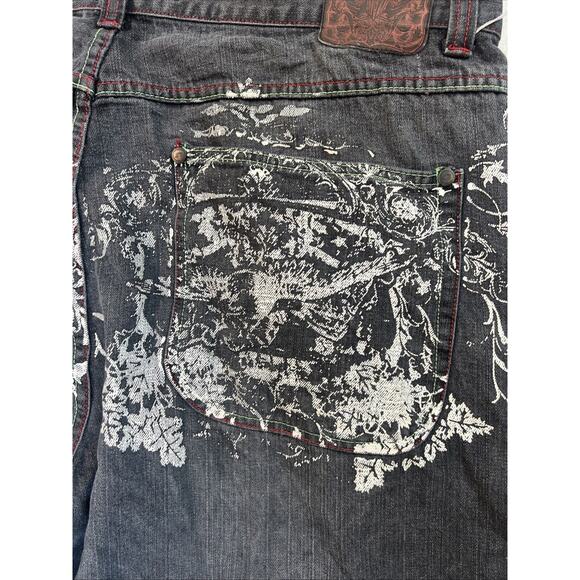 Vintage Jinzu Shorts Mens 42 Grey Denim Baggy Embroidered - Picture 9 of 10